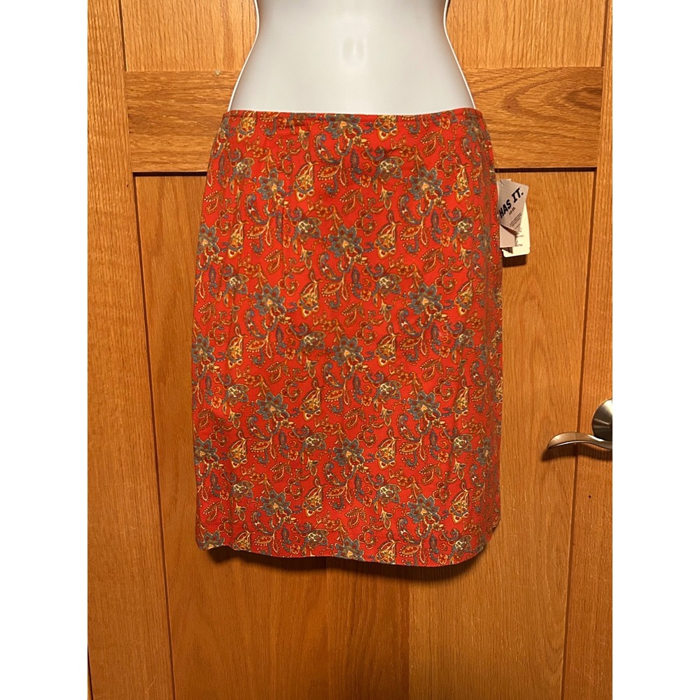 NEW Vintage 90s Cottagecore Boho Jones New York Orange Paisley Pencil Skirt Sz 2